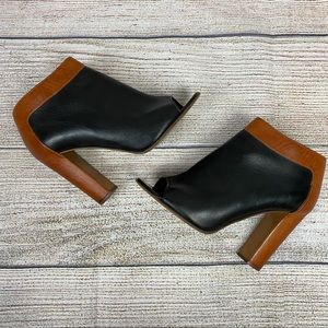 Chloe black and brown peep toe ankle booties